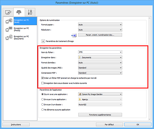 figure : boîte de dialogue Paramètres
